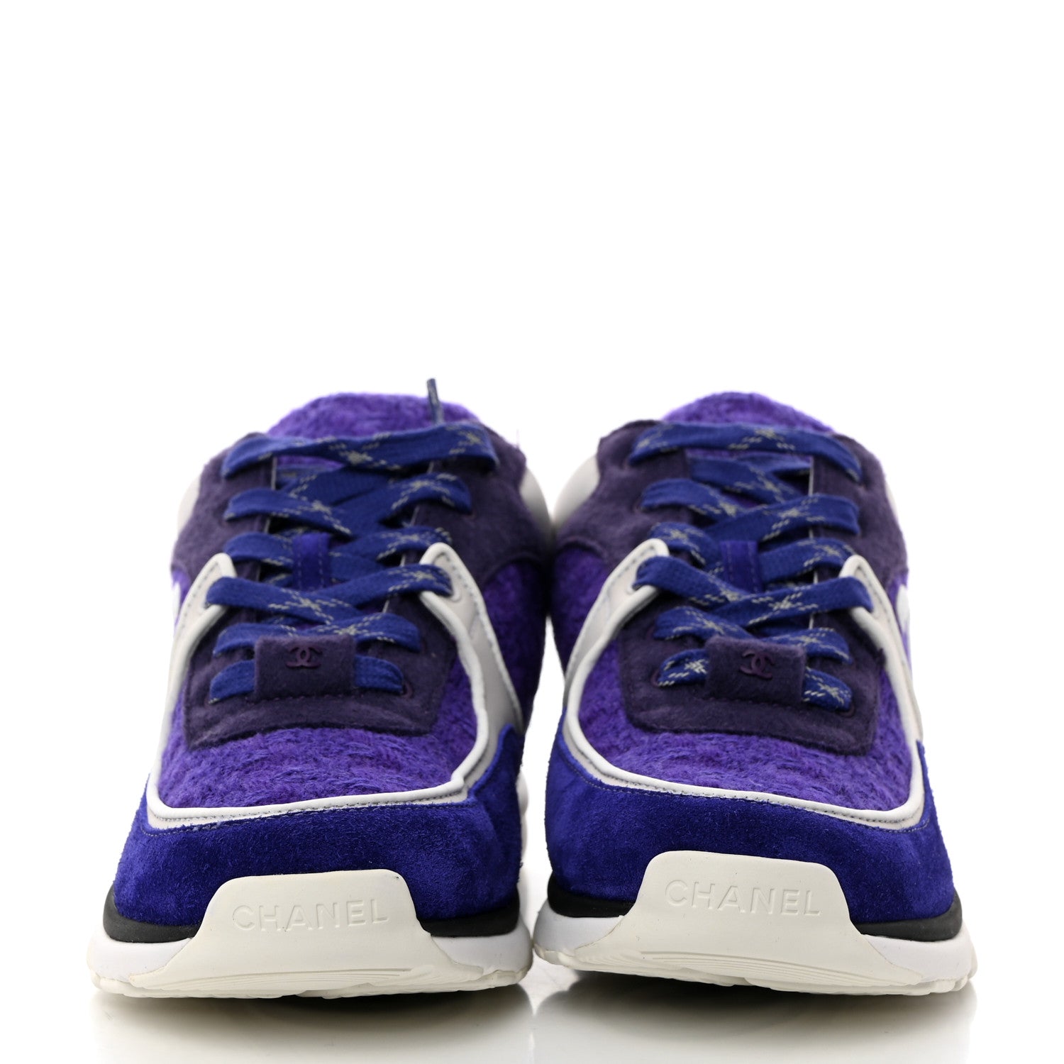 Chanel Suede Tweed Felt CC Sneakers 37.5 Purple 2 of 9