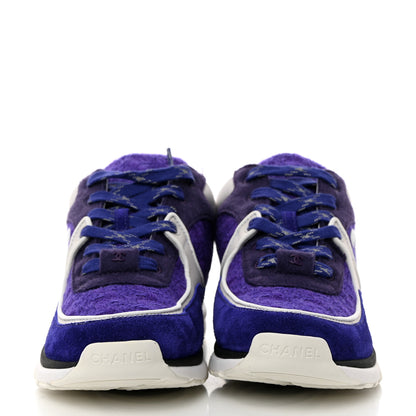 Chanel Suede Tweed Felt CC Sneakers 37.5 Purple 2 of 9