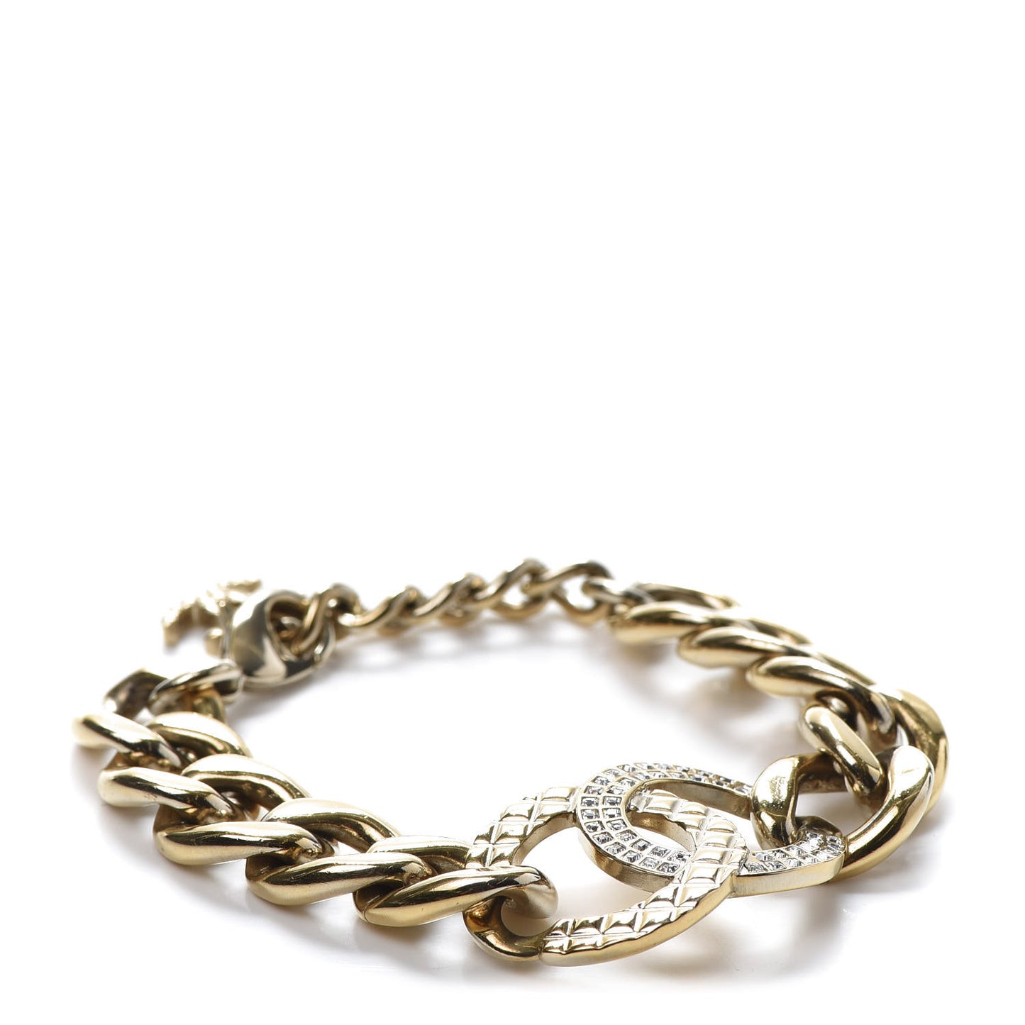 Baguette Crystal Quilted CC Chain Bracelet Gold