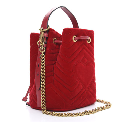 Gucci Velvet Matelasse GG Marmont Bucket Bag Hibiscus Red 4 of 11