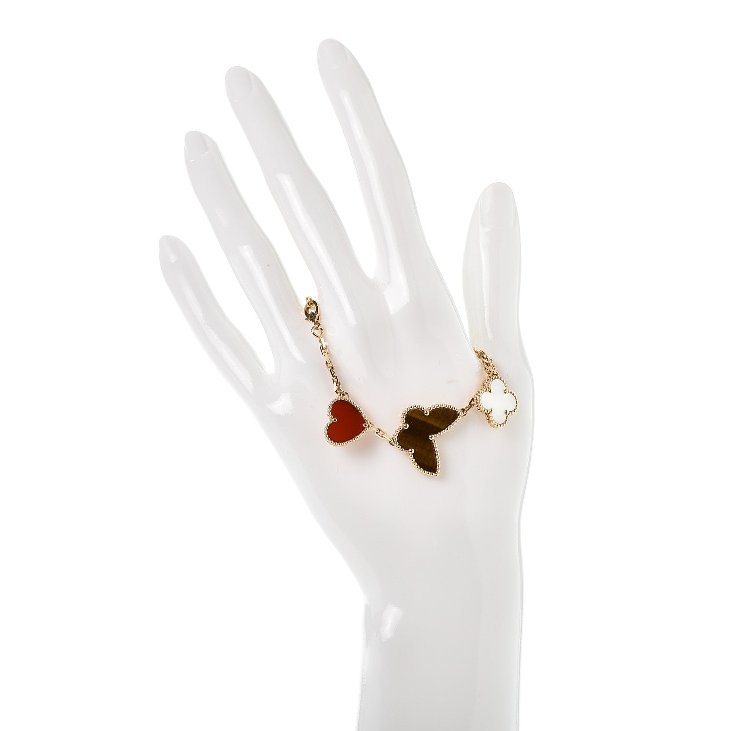 Van Cleef & Arpels 18K Yellow Gold Mother of Pearl Malachite Carnelian Tiger Eye 4 Motifs Lucky Alhambra Bracelet 2 of 5