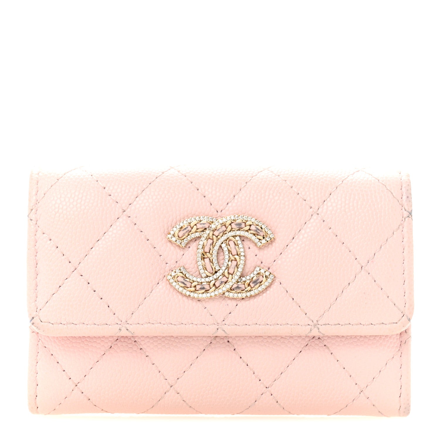 Chanel Caviar Quilted Crystal CC Flap Card Holder Pink 1 of 12