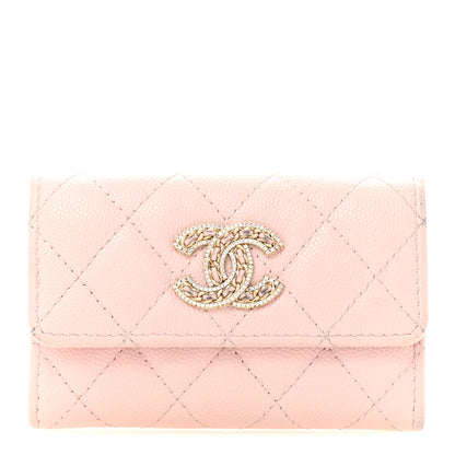 Chanel Caviar Quilted Crystal CC Flap Card Holder Pink 1 of 12