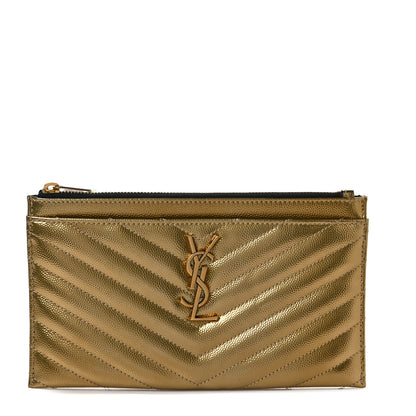 Saint Laurent Iridescent Grain De Poudre Matelasse Chevron Monogram Bill Pouch Gold 1 of 6