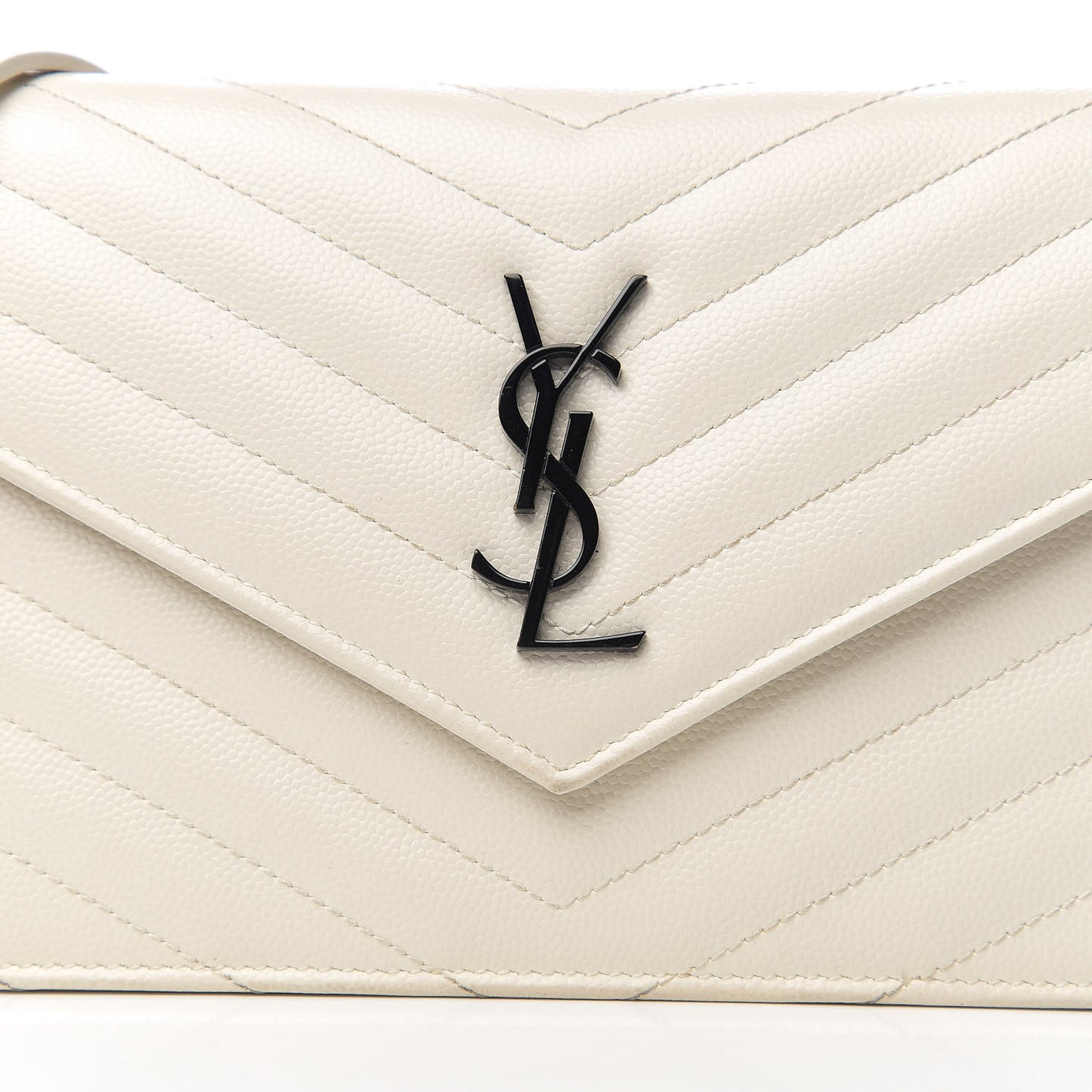 Grain De Poudre Matelasse Chevron Monogram Envelope Chain Wallet Dove White
