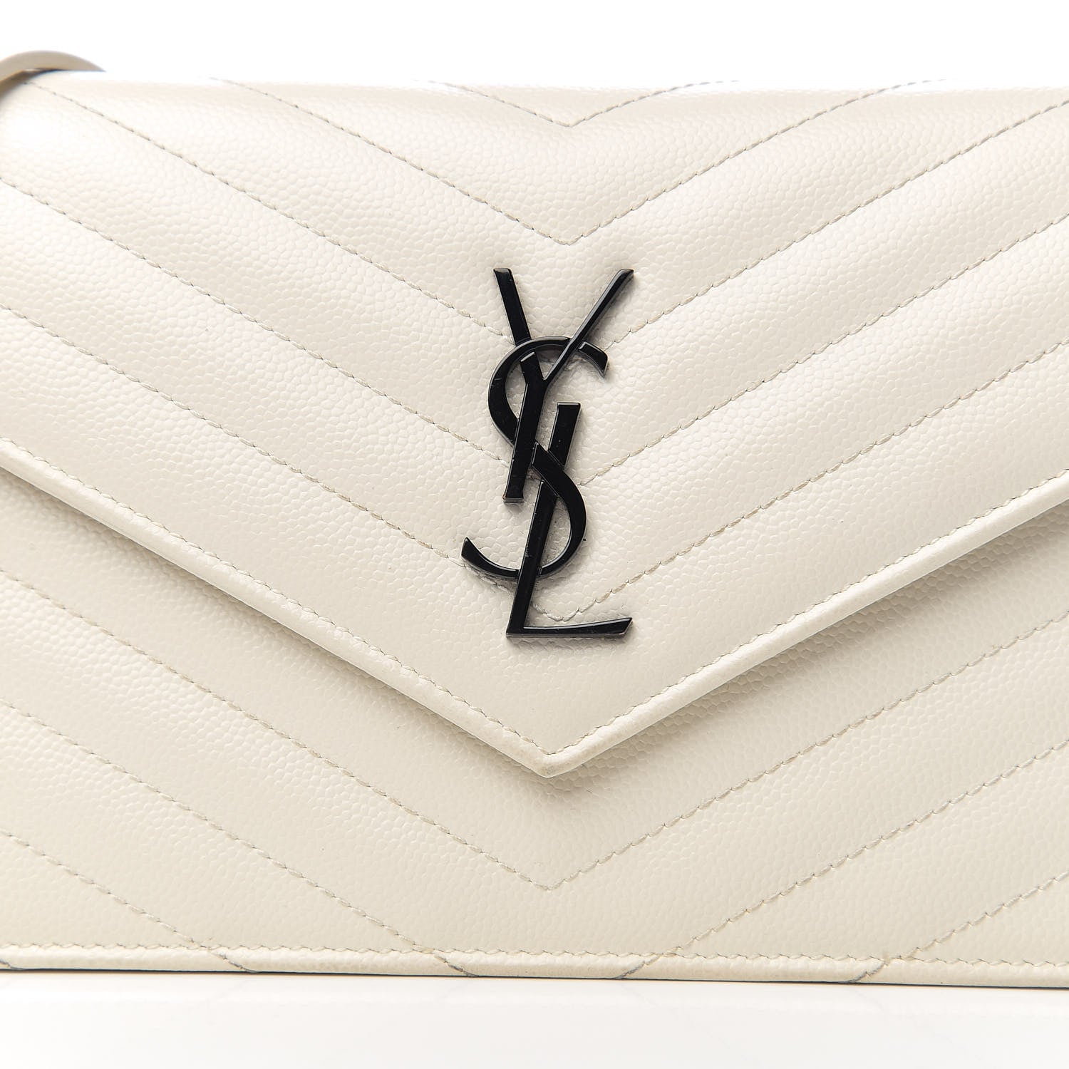 Saint Laurent Grain De Poudre Matelasse Chevron Monogram Envelope Chain Wallet Dove White 9 of 9