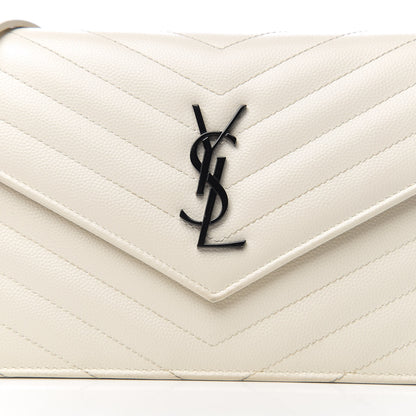 Saint Laurent Grain De Poudre Matelasse Chevron Monogram Envelope Chain Wallet Dove White 9 of 9