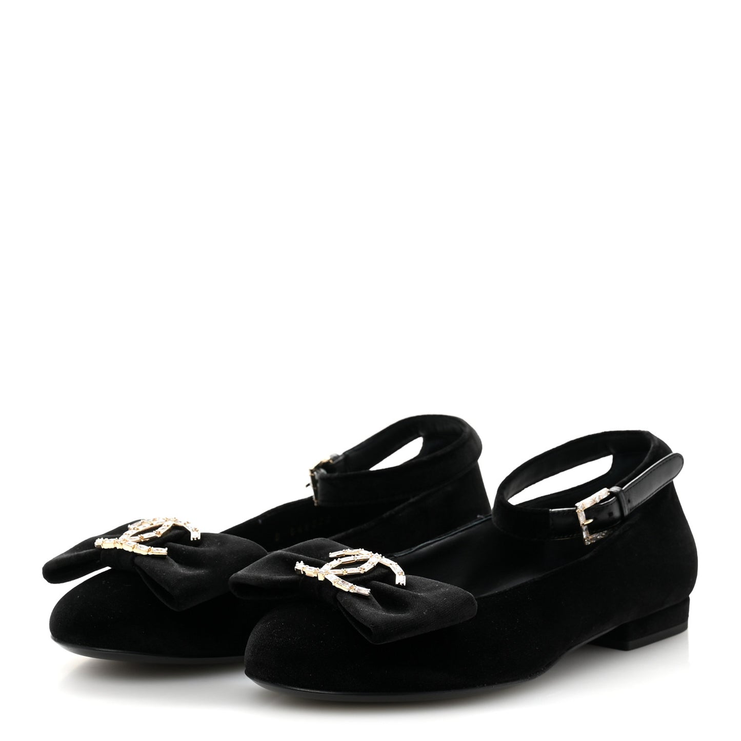 Velvet Strass CC Bow Mary Jane Flats 36 Black