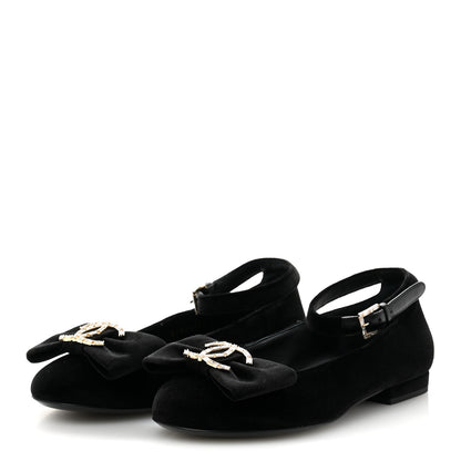 Chanel Velvet Strass CC Bow Mary Jane Flats 36 Black 4 of 10