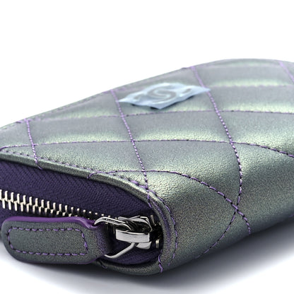 Chanel Metallic Lambskin Quilted Zip Around Coin Purse Wallet Dark Purple 10 of 12