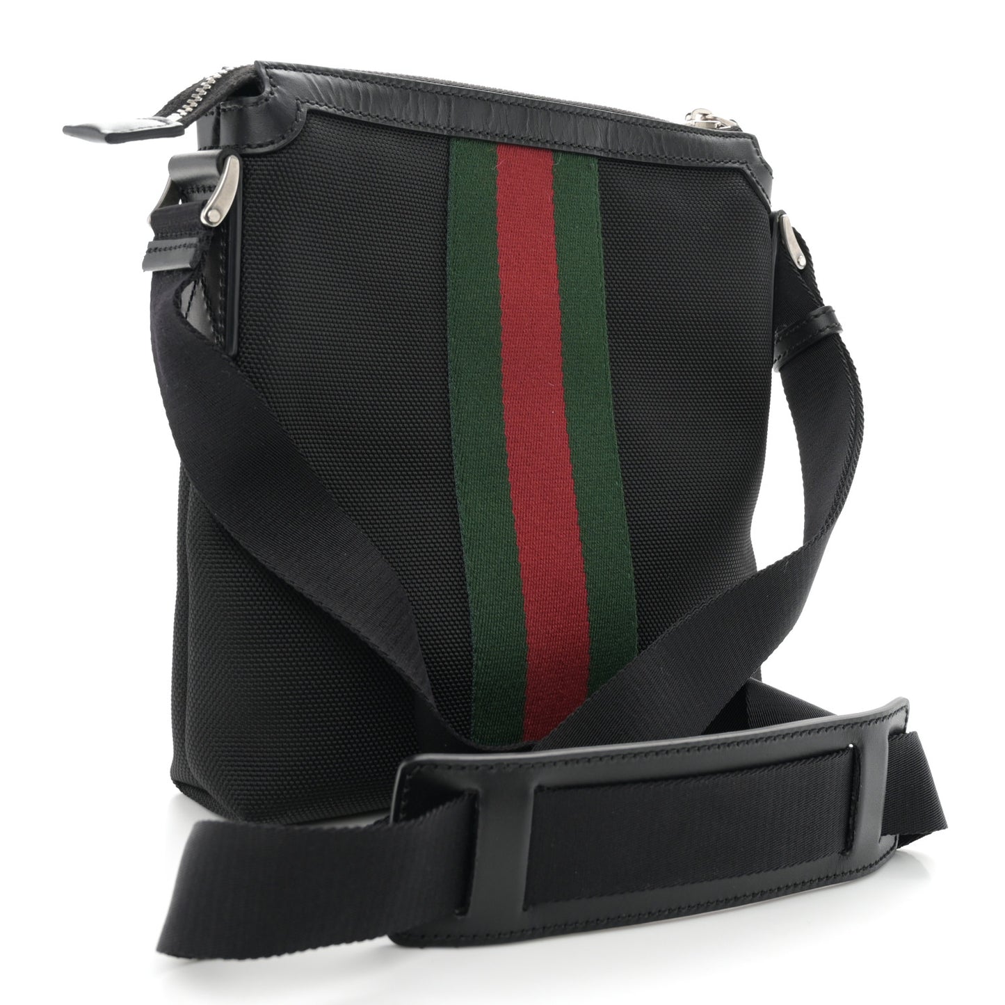 Techno Canvas Selleria Calfskin Web Small Flat Messenger Bag Black