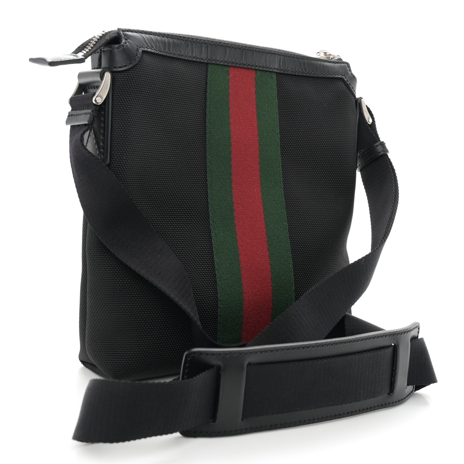 Gucci Techno Canvas Selleria Calfskin Web Small Flat Messenger Bag Black 3 of 11