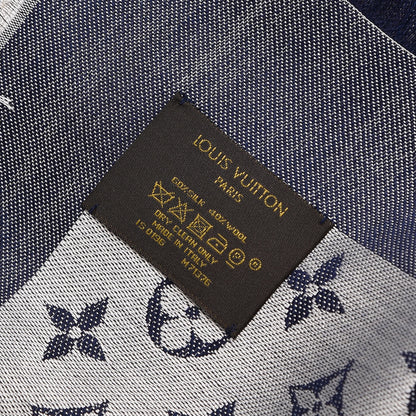 Louis Vuitton Silk Wool Monogram Denim Shawl Blue 4 of 4