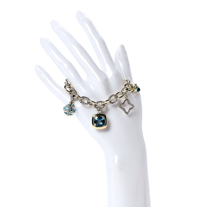 David Yurman Sterling Silver 18K Yellow Gold Diamond Blue Topaz Turquoise 25th Anniversary Charm Bracelet 2 of 8