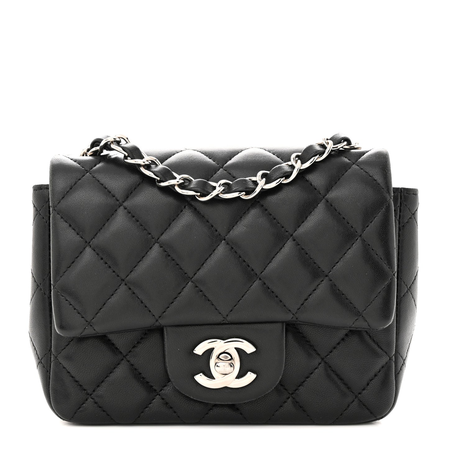 Lambskin Quilted Mini Square Flap Black