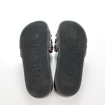 Chanel Tweed Lambskin Chain Flat Sandals 39 Black Multicolor 5 of 9