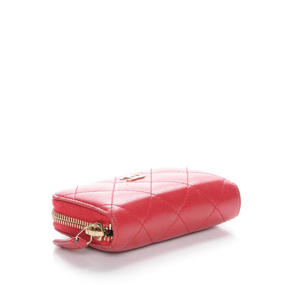 Chanel Lambskin Quilted Zip Around Coin Purse Wallet Dark Pink 4 of 8