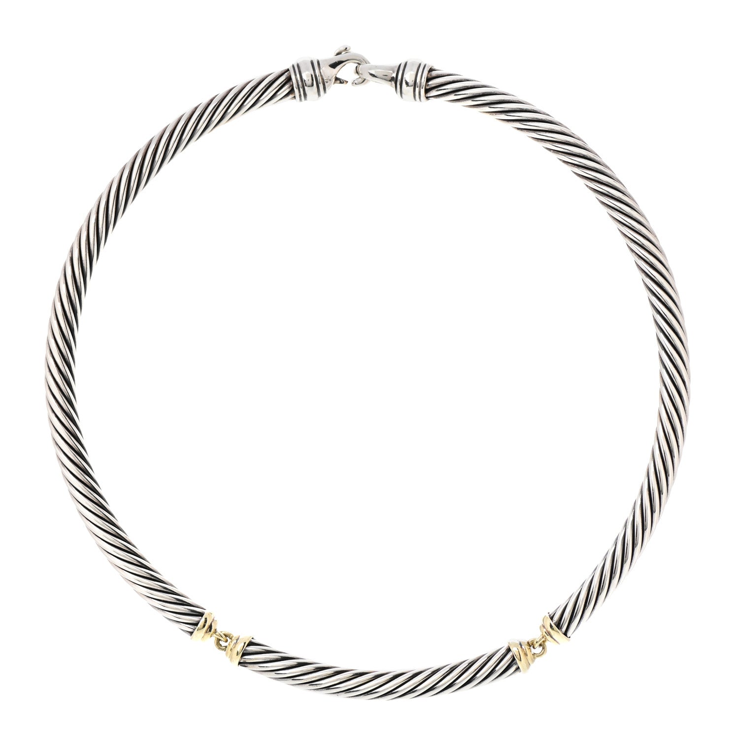 David Yurman Sterling Silver 14K Yellow Gold Cable Metro Collar Necklace 1 of 4