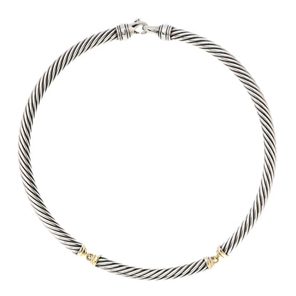 David Yurman Sterling Silver 14K Yellow Gold Cable Metro Collar Necklace 1 of 4