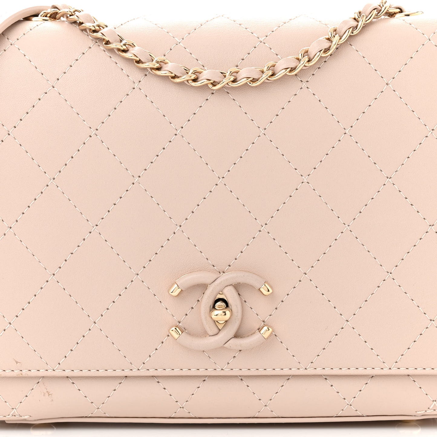 Calfskin Stitched Medium Covered CC Flap Bag Light Pink