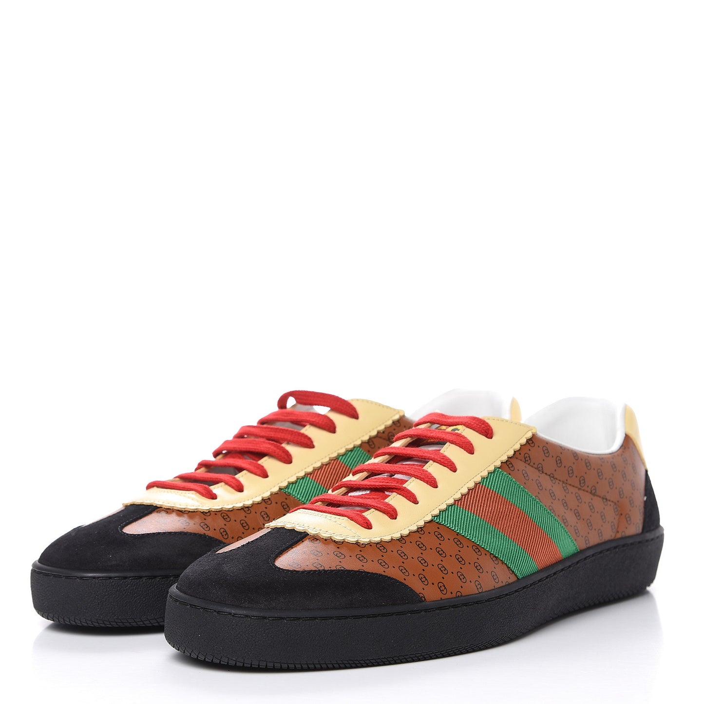 X DAPPER DAN Calfskin Suede GG Micro Monogram Mens G74 Sneakers 12.5 Black Cuir Burro