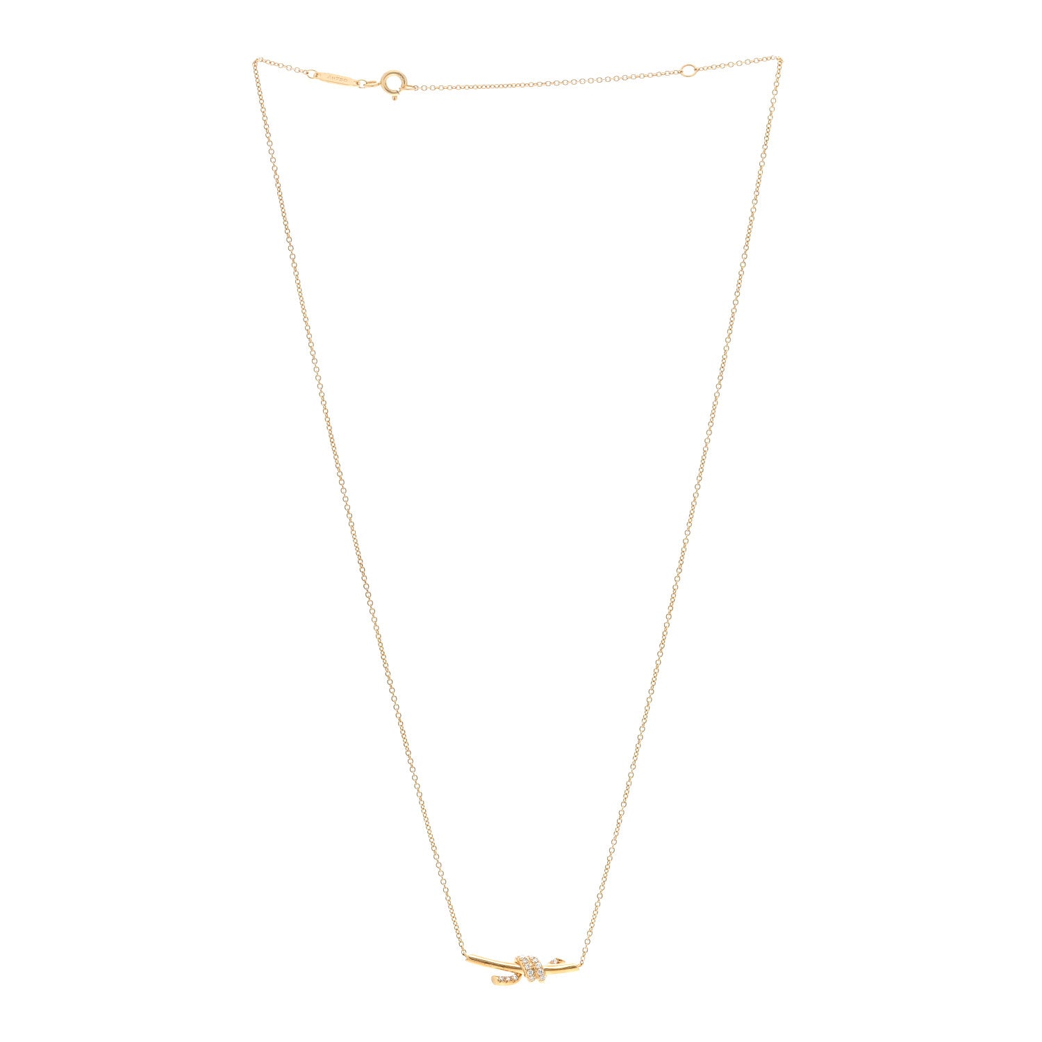 Tiffany 18K Yellow Gold Diamond Small Knot Necklace 3 of 6