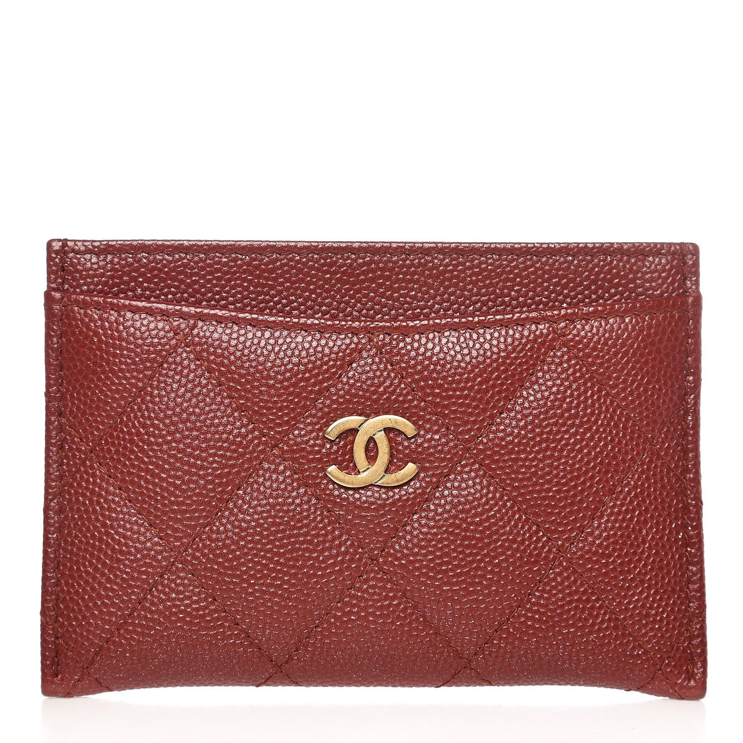 Metallic Caviar Quilted Card Holder Dark Red