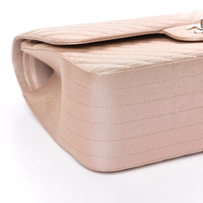 Chanel Metallic Caviar Chevron Quilted Jumbo Double Flap Light Gold 8 of 11