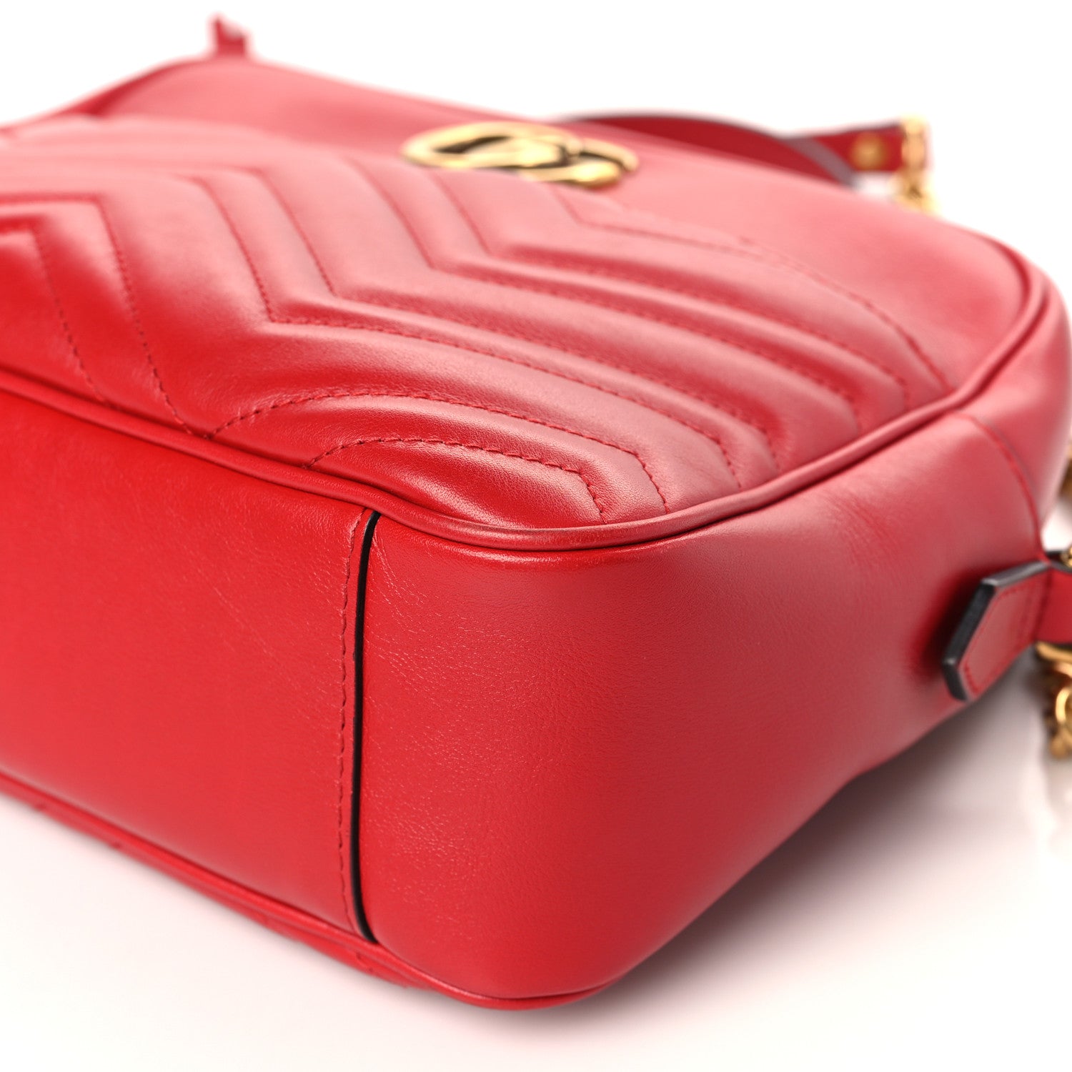 Gucci Calfskin Matelasse Medium GG Marmont Chain Shoulder Bag Hibiscus Red 9 of 9