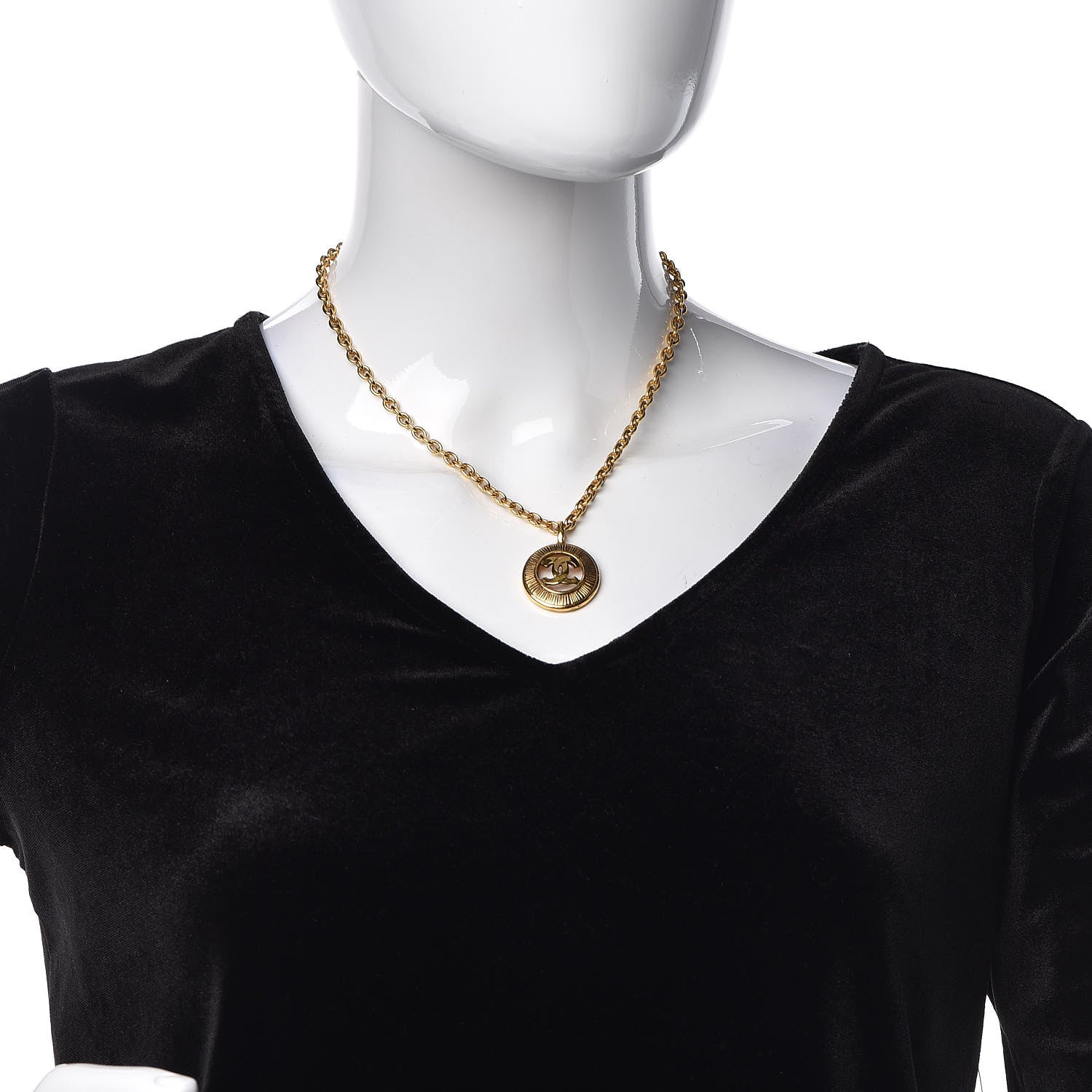 Chanel CC Sunburst Chain Pendant Necklace Gold 2 of 5