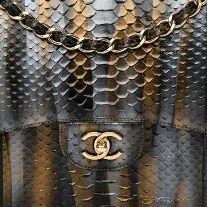 Chanel Metallic Snakeskin Jumbo Double Flap Black Gold Grey 8 of 12