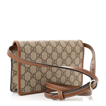 Gucci GG Supreme Monogram Textured Calfskin Emblem Super Mini Shoulder Bag Beige Dark Brown 3 of 12