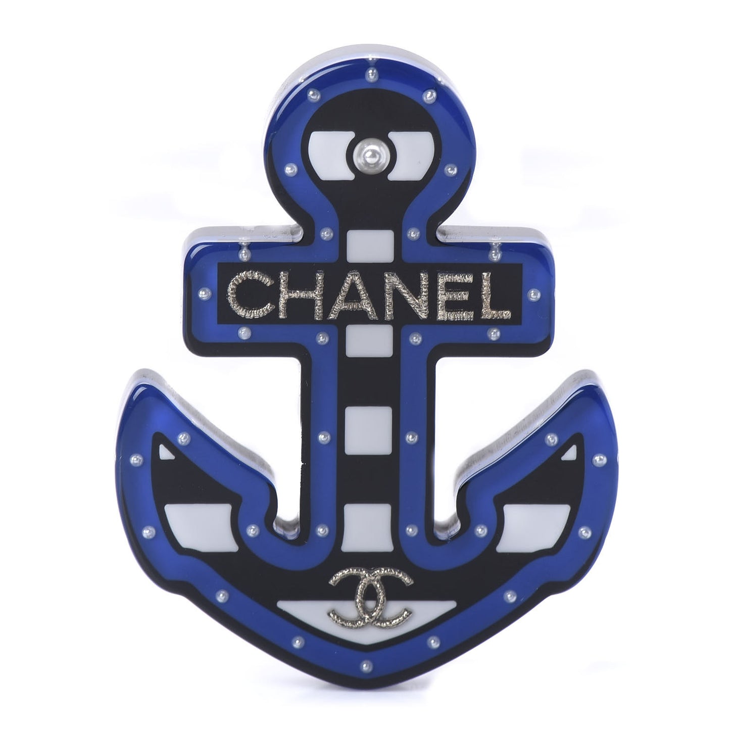 Resin Pearl Anchor CC Brooch Black Blue