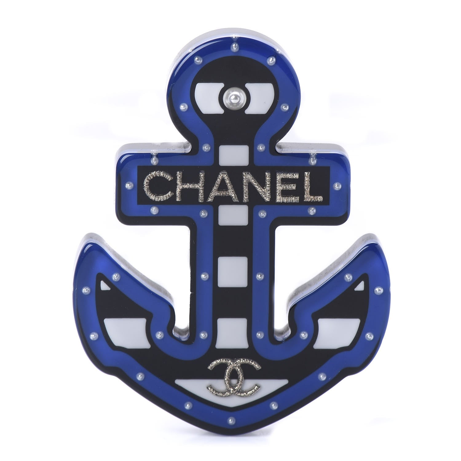 Chanel Resin Pearl Anchor CC Brooch Black Blue 1 of 5