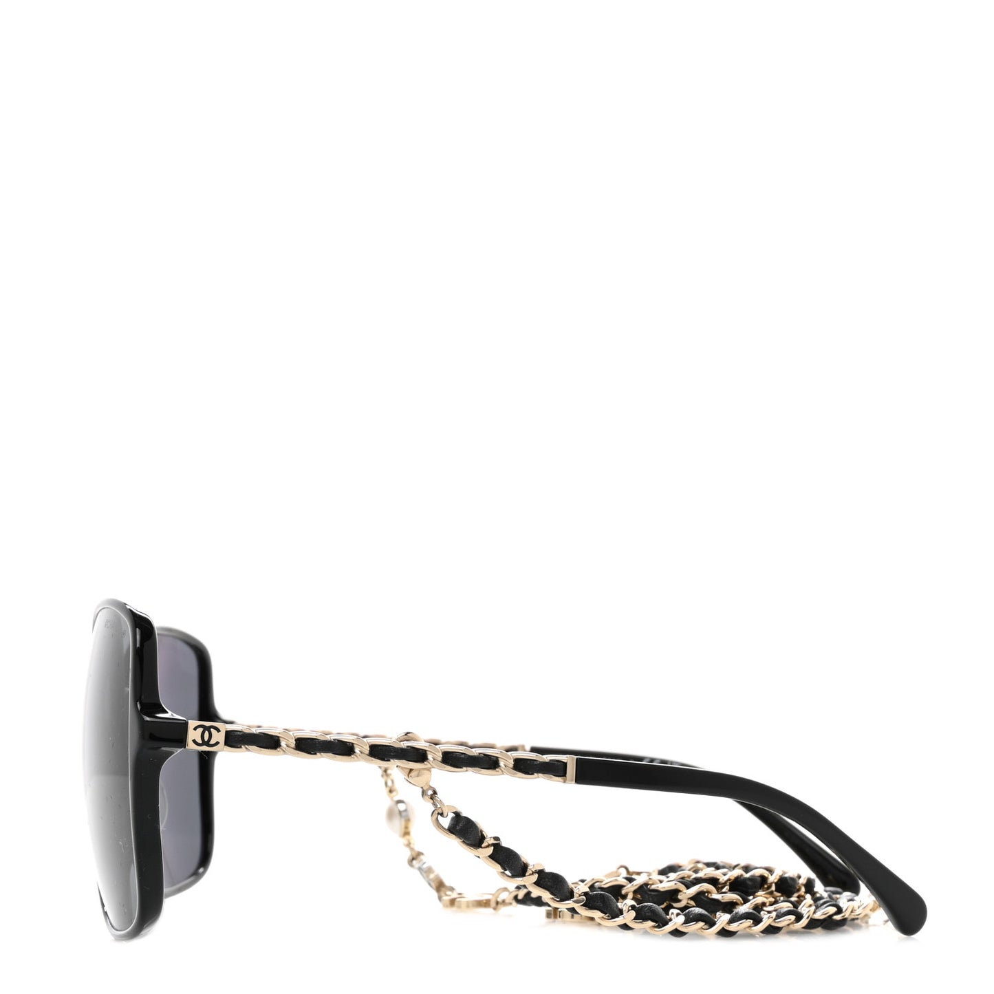 Acetate Metal Lambskin Square Chain Sunglasses 5210-Q-A Black Gray