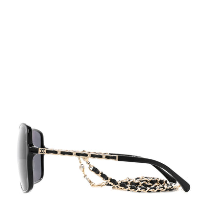 Chanel Acetate Metal Lambskin Square Chain Sunglasses 5210-Q-A Black Gray 3 of 8