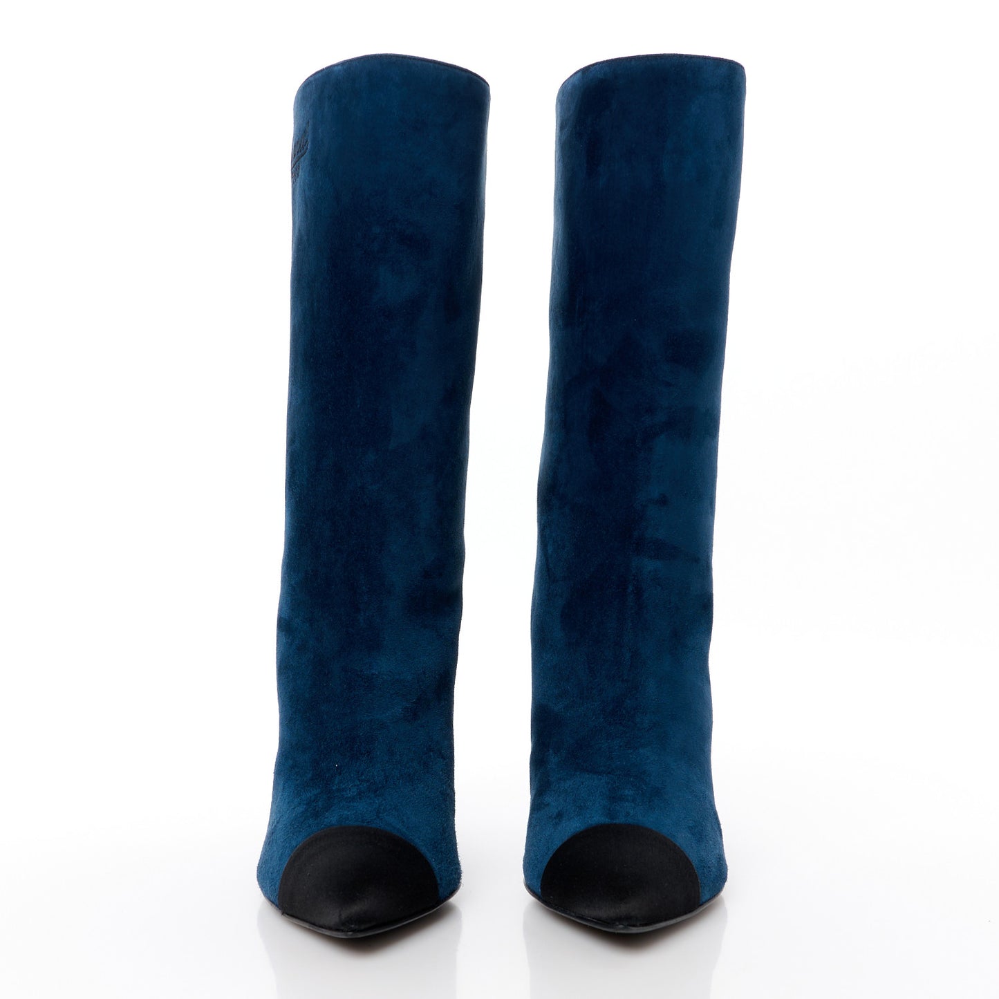 Suede Calfskin Satin Gabrielle Cap Toe Short Boots 35.5 Royal Blue Black
