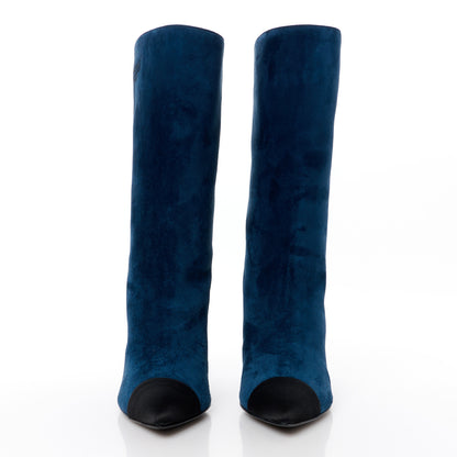 Chanel Suede Calfskin Satin Gabrielle Cap Toe Short Boots 35.5 Royal Blue Black 2 of 10