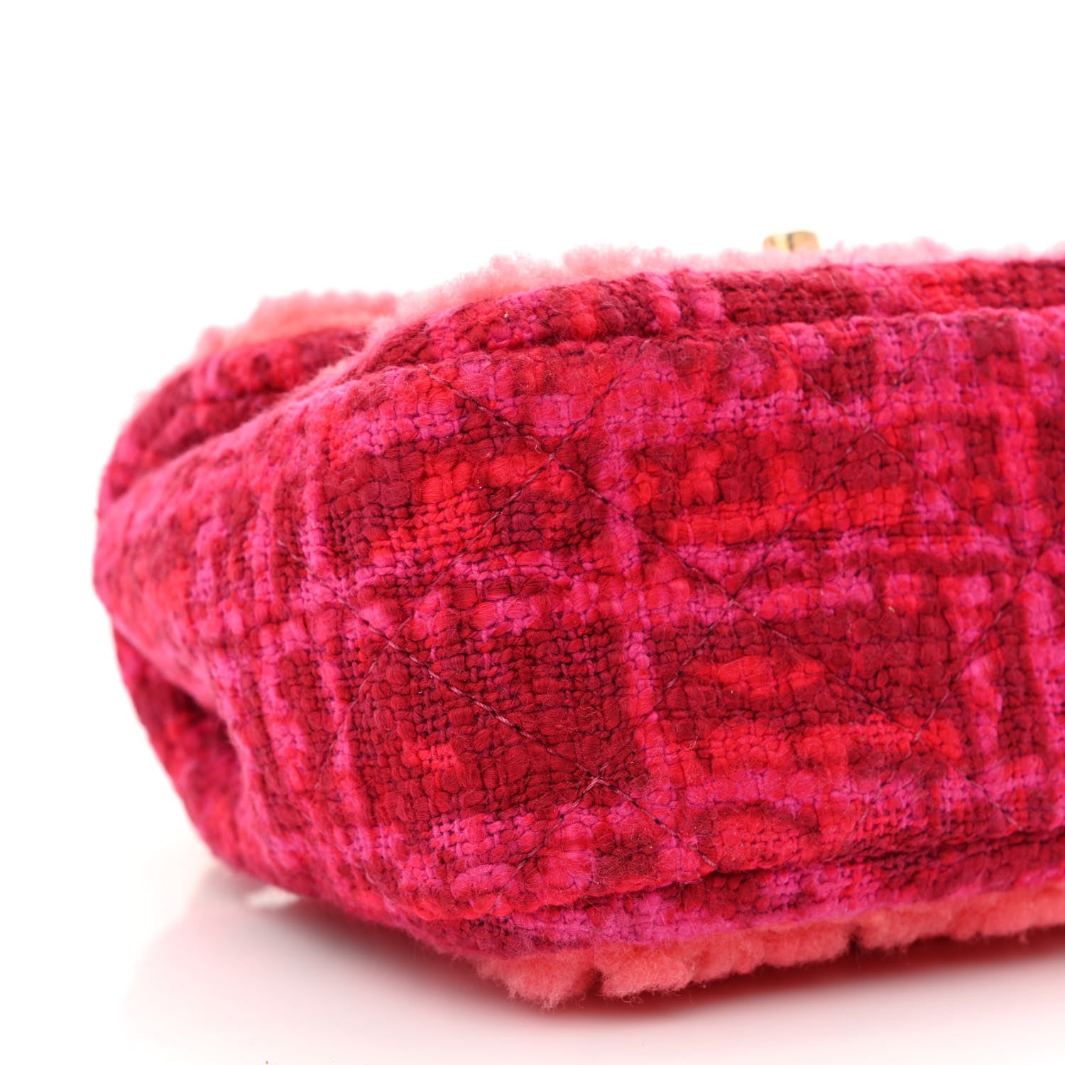 Chanel Shearling Tweed Quilted Mini Square Flap Bag Pink 9 of 10
