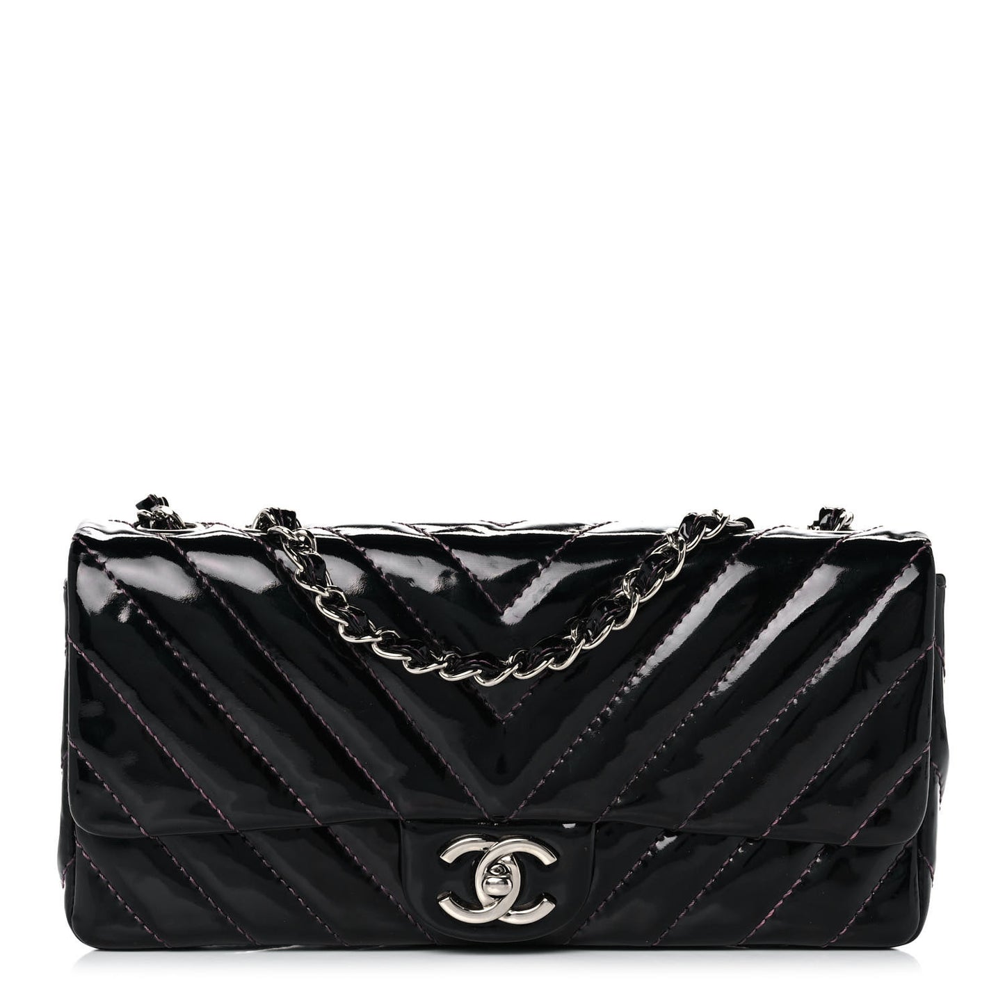 Patent Calfskin Chevron Quilted East West Flap