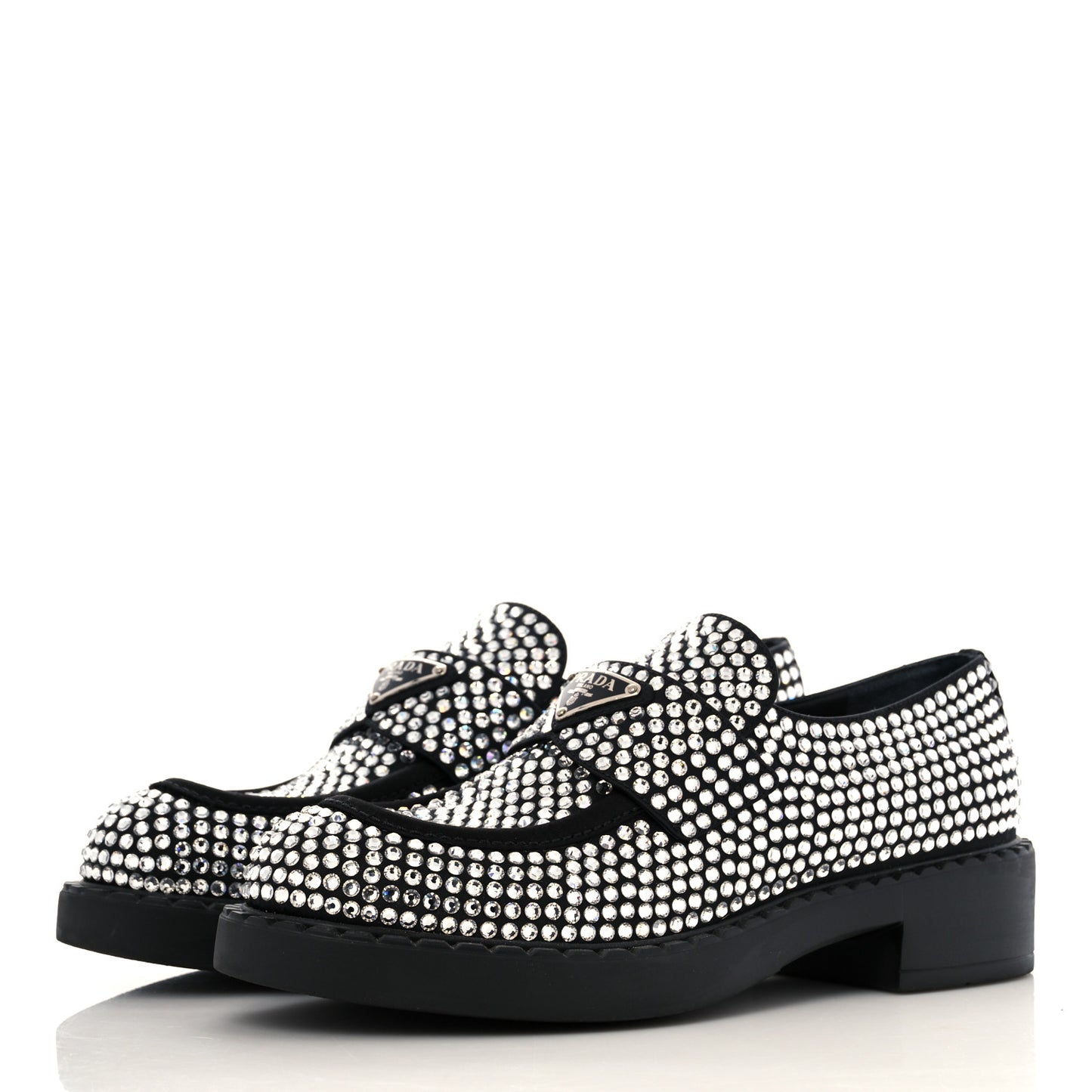 Satin Crystal Metal Triangle Logo 50mm Loafers 39 Cristal