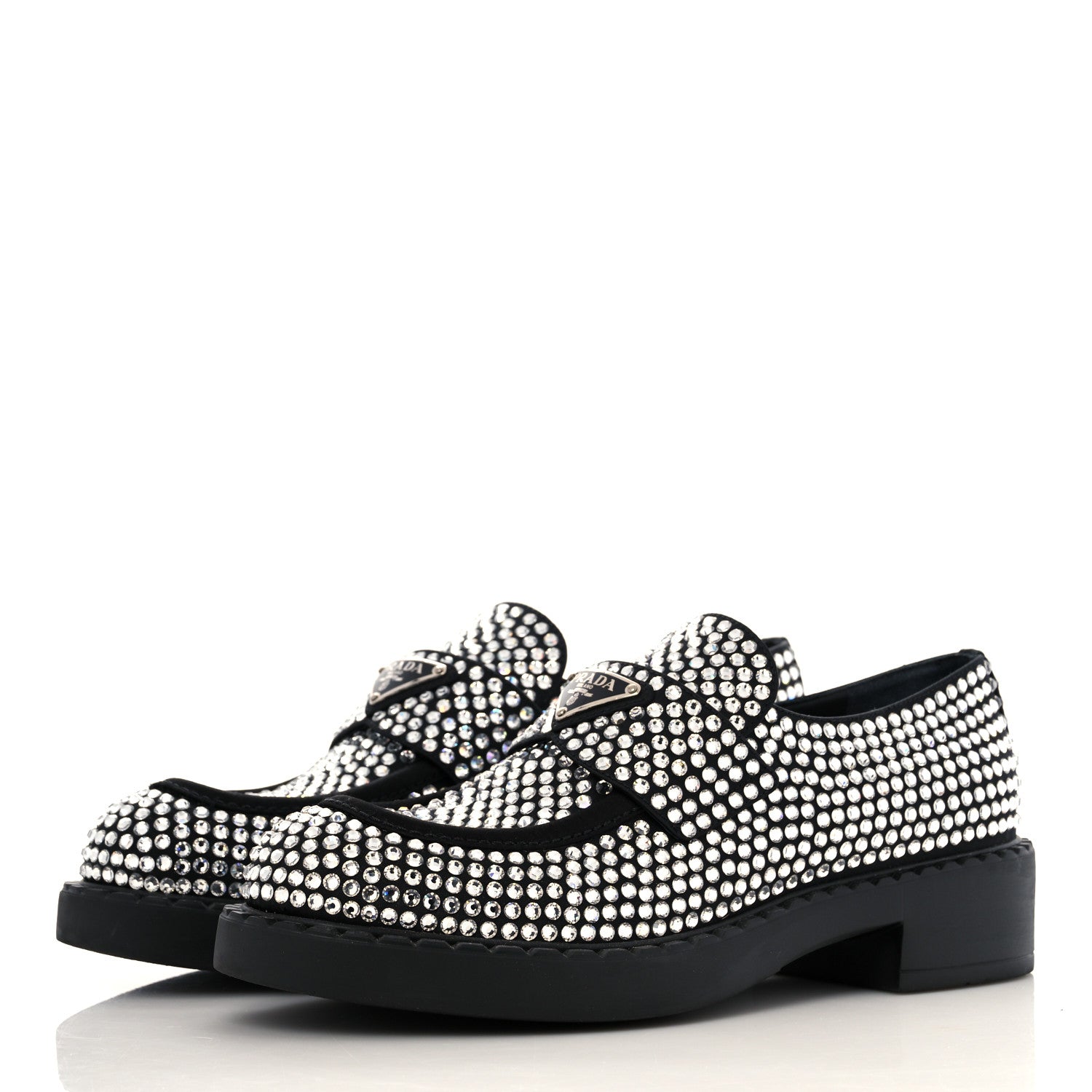 Prada Satin Crystal Metal Triangle Logo 50mm Loafers 39 Cristal 3 of 8