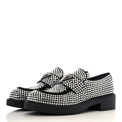 Prada Satin Crystal Metal Triangle Logo 50mm Loafers 39 Cristal 3 of 8