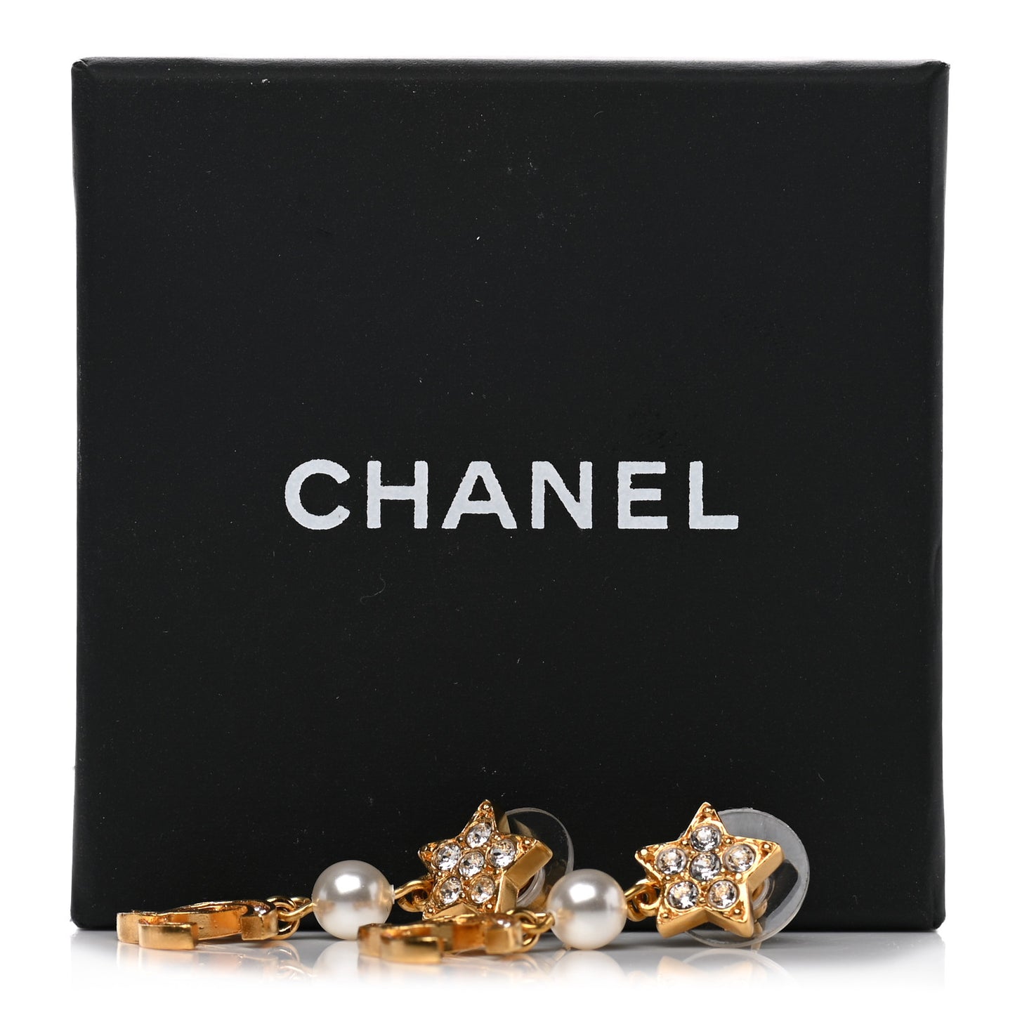 Crystal Pearl CC Star Drop Earrings Gold