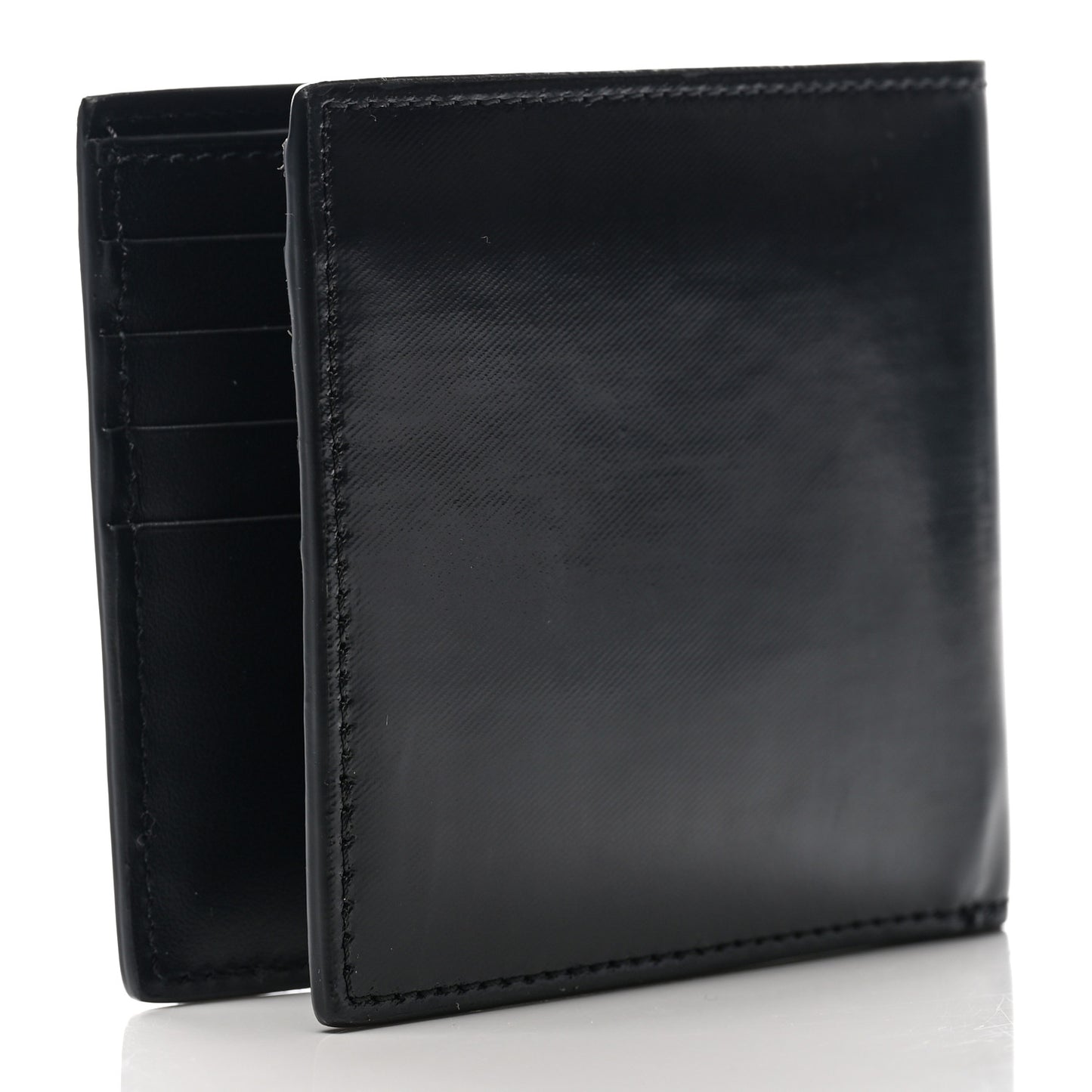 Canvas Icon Stripe Calfskin Embossed Bi-Fold Wallet Black
