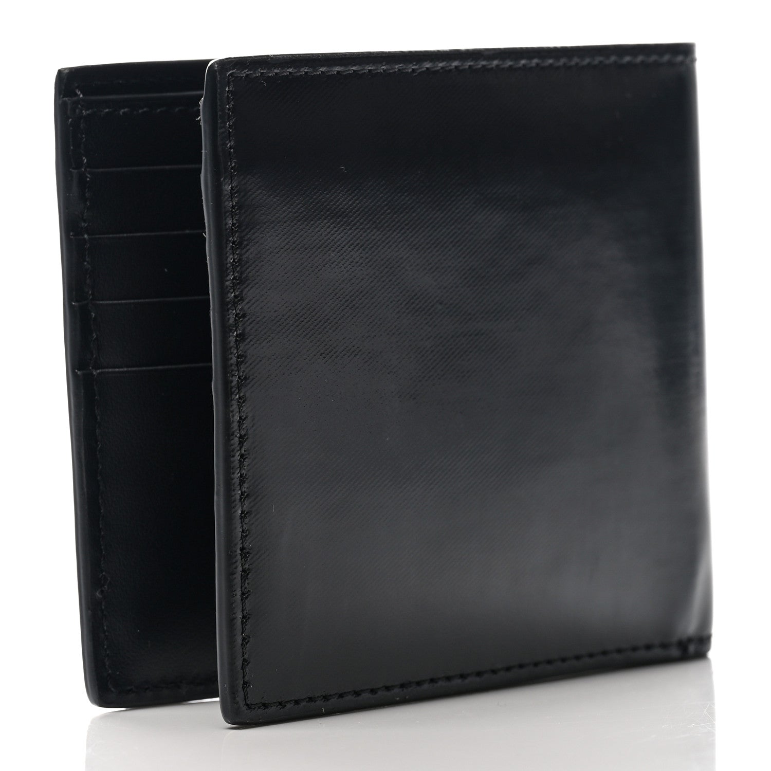Burberry Canvas Icon Stripe Calfskin Embossed Bi-Fold Wallet Black 2 of 6