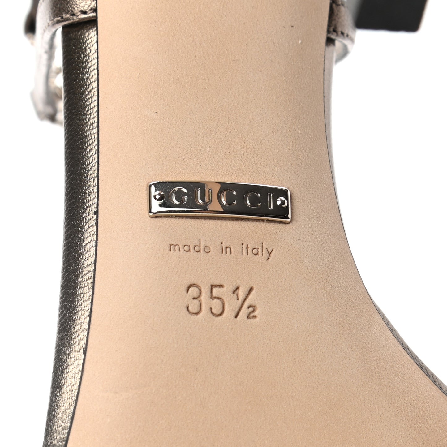 Metallic Nappa Crystal Interlocking G Ankle Strap Sandals 35.5 Copper