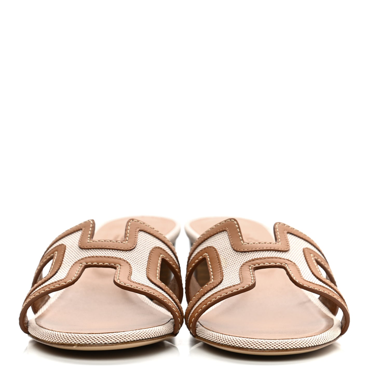 Calfskin Canvas Oasis Sandals 35 Noisette Beige Dore