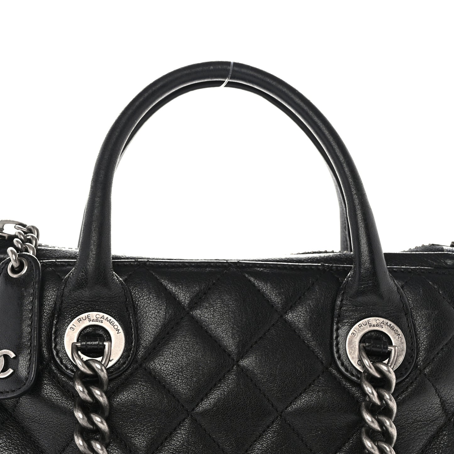 Shiny Sheepskin Quilted Small Shopping Tote Black