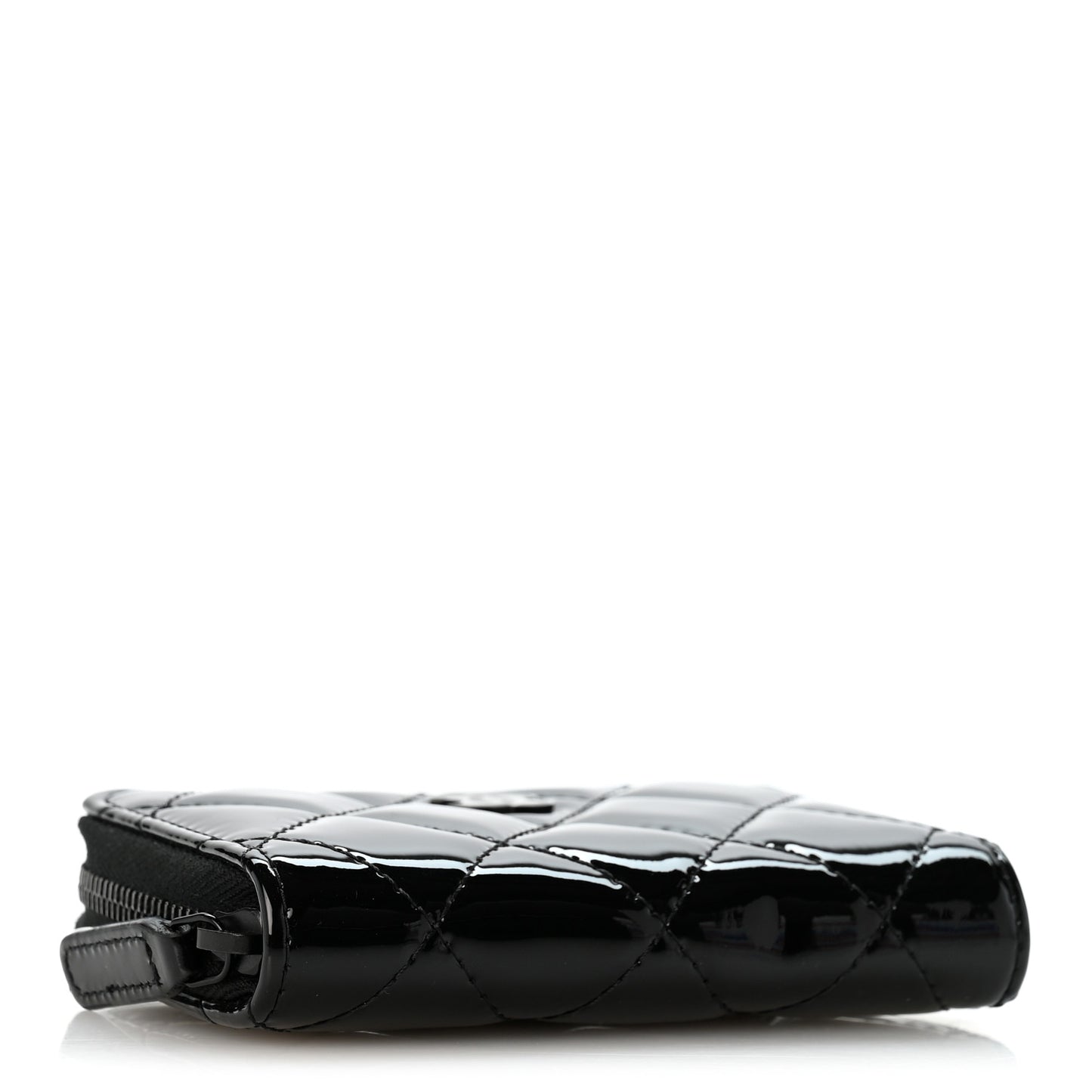 Patent Calfskin Quilted Zip Coin Purse Wallet So Black